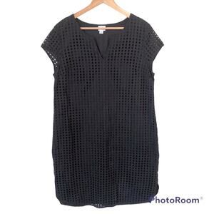 Merona Black Eyelet Dress Women's XL Sheath Midi Cap Sleeve V-Neck